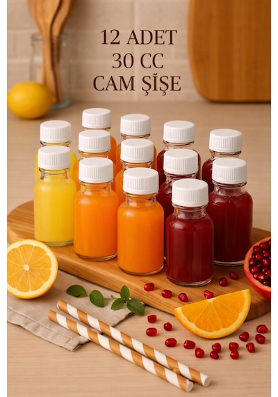 12 Adet Şeffaf Cam Şişesi Sızdırmaz Beyaz Plastik Kapaklı Kolonya Koku Süs Çok Amaçlı Şişe 30ml Beyaz - Şeffaf