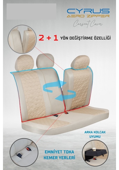 Chrysler Lhs Deri Detaylı Oto Koltuk Kılıfı Ön Arka Set Cyrus Bej