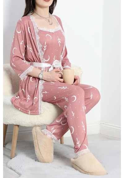 Seka Store Seka Pegasus Üçlü Pijama Takımı Gülkurusuyaprak - 70044.1048. Çok Renkli