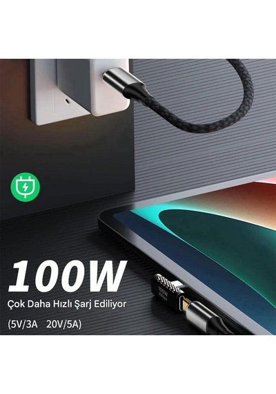 Type C Dişi Erkek Çevirici Usb C Dik Açılı 20gbps 90 Derece Adaptör 100w