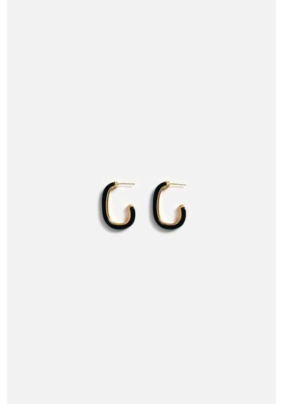 Gold Çizgili Halka Küpe Siyah