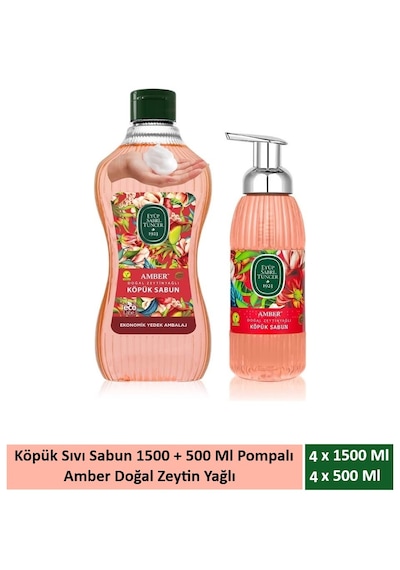 Eyüp Sabri Tuncer Amber Doğal Zeytinyağlı Köpük Sabun 1.5 Lt+500 Ml X 4 Set