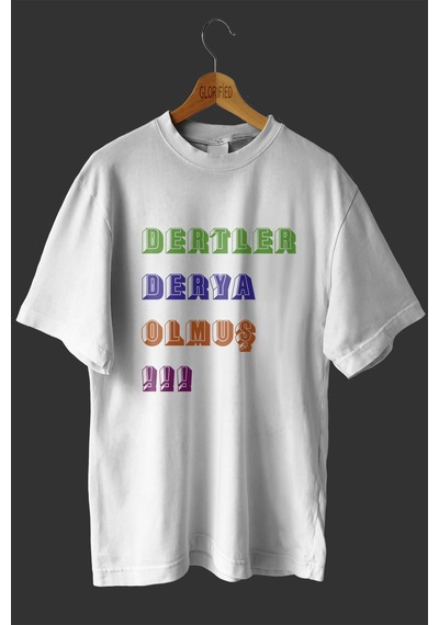 Noıssey -wed Dertler Derya Olmuş Tasarım Baskılı Oversize T-shirt Tişört Beyaz