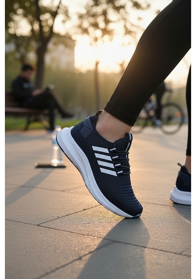 Enoch Ortopedik Ultra Hafif Şeritli Fileli Çoraplı Sneaker Spor Ayakkabı Lacivert