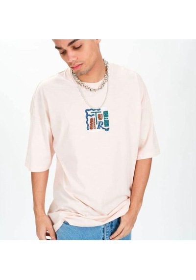 Flood Of Style Erkek Bej Future Baskılı Oversize Bisiklet Yaka Tshirt