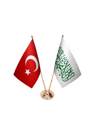 Masa Üstü Beyaz Kelimei Tevhid Bayrağı Türk Bayrağı İkili Pirinç