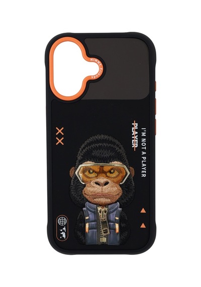 Apple Uyumlu iPhone 17 3d Gözlük Fermuar Gorilla Detaylı Nakış İşlemeli Cool Cute Tasarım Kılıf Şeffaf
