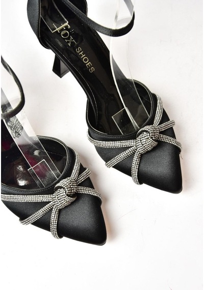 Fox Shoes S246061904 Siyah Saten Kumaş Taşlı Ayakkabı Siyah