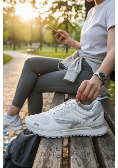 Enoch Erkek Spor Ayakkabı Dişli Tabanlı Retro Sneaker Kaymaz Taban Yürüyüş Modeli Beyaz