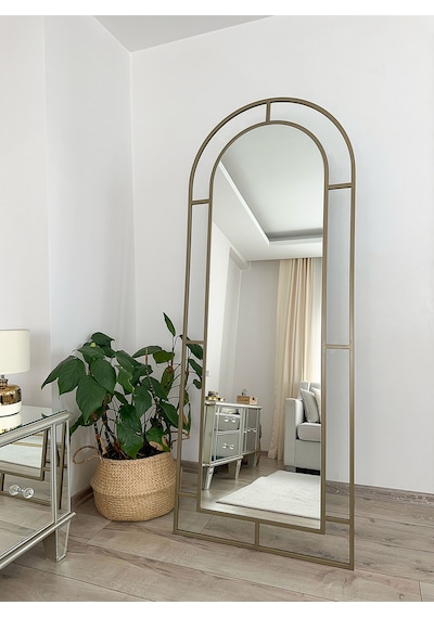 Effe Eskitme Metal Çerçeveli 180x70 Cm Pencere Model Oval Ayaklı Boy Aynası