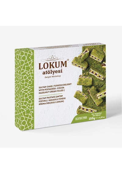 Sultan Pastası Antep Fıstıklı, Kakaolu Fındık Krema Dolgulu Lokum 150g