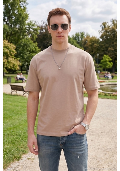 Buratti Pamuklu Relaxed Fit Sıfır Yaka Erkek T Shirt 5905446 Kum