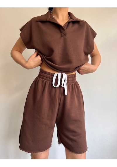 Mai Collection Mai Studios Co. Polo Yaka Kahve Şort Takım Kahve