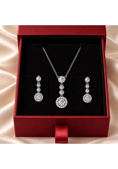 Servi 925 Ayar Gümüş Starlight Zirkon Taşlı Kolye Ve Küpe Seti-519