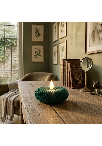 Modern Tasarım Led Tealight Yuvarlak Yeşil Mumluk Dekoratif Masa Üstü Aksesuarı Yeşil