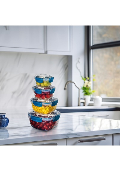 4'lü Set Master Kare Saklama Kabı 275 Ml - 500 Ml - 900 Ml - 1500 Ml 001