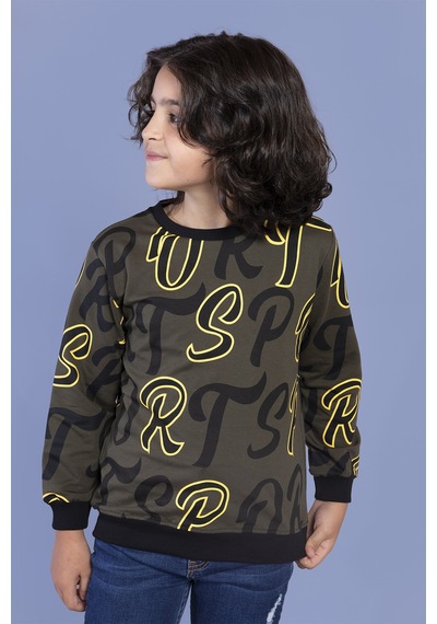 Toontoy Kids Toontoy Erkek Çocuk Komple Baskılı Sweatshirt Haki
