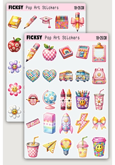 Okul Temalı Sticker Seti - 50 Adet Öğrenci Etiket Çıkartma Diğer