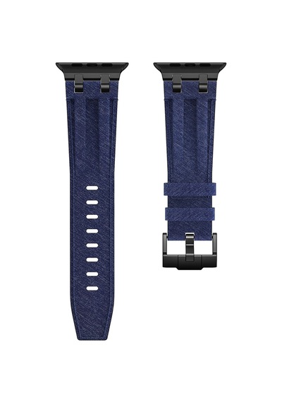 Apple Watch 7 45mm Uyumlu Kordon Kot Kumaş Tasarımlı Krd-153 Siyah-mavi