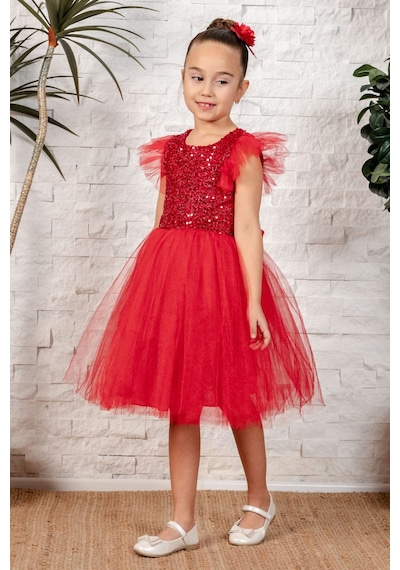Mnk Baby & Kids Tüllü Kız Çocuk Kpl Elbise Mnk0526 Kırmızı