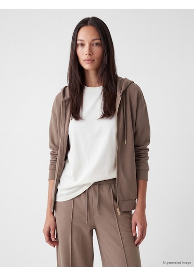 Lcw Everyday Kahverengi Soft Touch Oversize Kadın Fermuarlı Sweatshirt