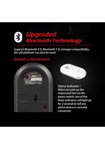 F-11 Üç Modlu Mini Kablosuz Bluetooth 2.4g 2400 Dpı Mouse Beyaz