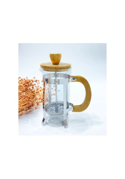Ahşap Detaylı 350 Ml Cam French Press Kahverengi