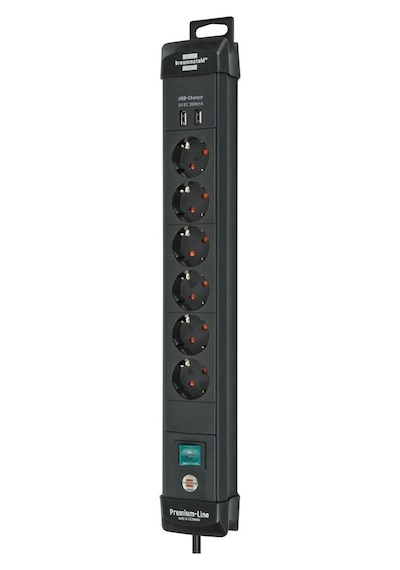 Brennenstuhl Premium Line 2xUSB 3100 mAh 6'lı Priz 3 Metre Siyah