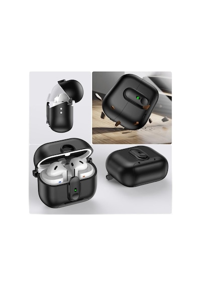Samsung Galaxy Buds 3-pro-3 Fe İçin Lock-stant Kulaklık Kılıfı Tek Parça Dizayn Çizilme Ve Darbe Önleyici Buds 3 Pro Koruyucu Rahat Tutuşlu Güvenli Kilit Tasarımlı Buds 3 Pro Kılıfı Siyah