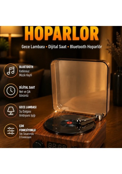 Bluetooth Hoparlörlü Dijital Saatli Gece Lambası Su Dalgası Ambiyans Işığı Çok Fonksiyonlu