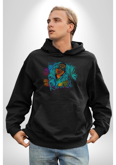 Karol G Şarkıcı Kadın Erkek Siyah Kapüşonlu Sweatshirt Hoodie Siyah