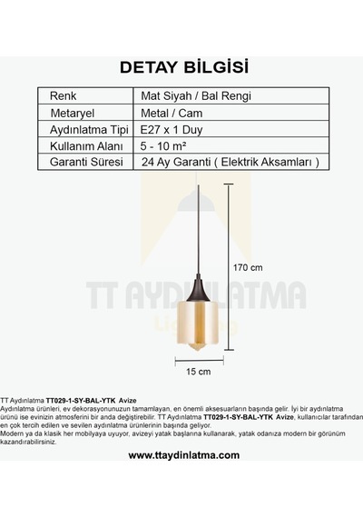 Tt029-1-Sy-Bal-Ytk Tt Aydınlatma Mat Siyah - Bal Yatak Başlık Av