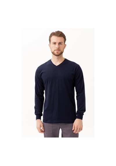 Padus V Yaka Uzun Kollu T-shirt - Rahat Kesim, İş Ve Günlük Kullanım Lacivert