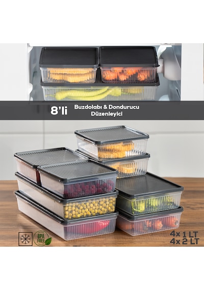 Porsima 8li Nofrost Buzdolabı Saklama Kabı Organizer Antrasit