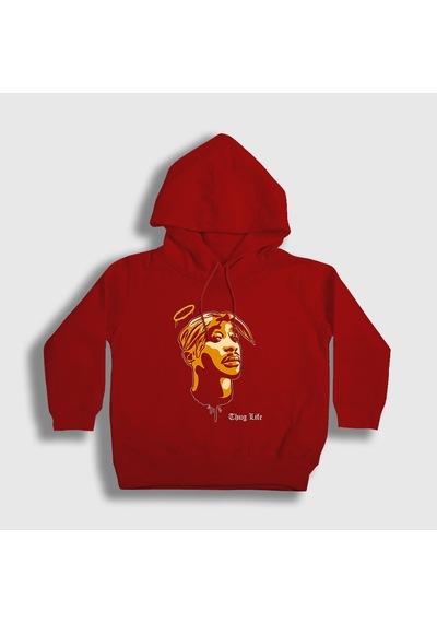 Presmono Unisex Çocuk Angel Tupac Shakur Kapüşonlu Sweatshirt Kırmızı
