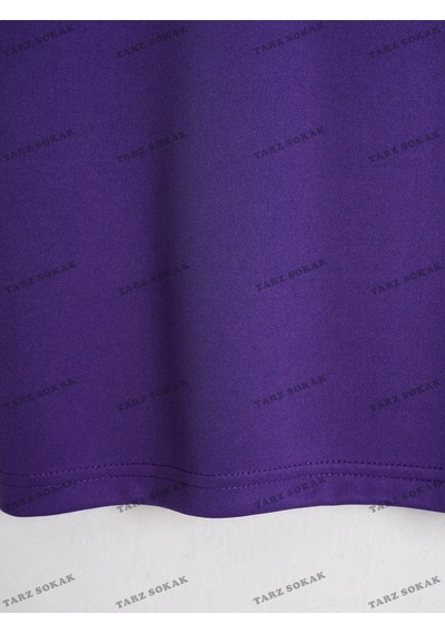 Flood Of Style Crop Ckod-232913 Katı Düşük Omuz Kısa Mor