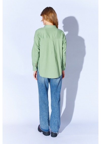 Manche Çağla Broş Detaylı Oversize Tek Cepli Gabardin Gömlek Mkw168174-01