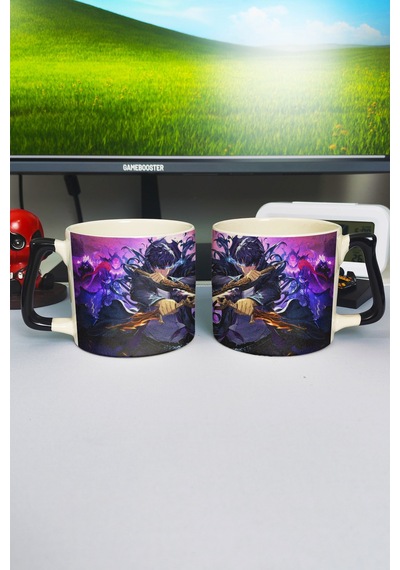 Solo Leveling Anime Baskılı Seramik Lüks Kupa 1 Adet Özel Siyah Kulp Dalga Kulp V2d Çok Renkli