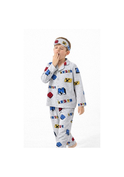 Free Beka Erkek Çocuk Önden Düğmeli Desenli Pijama Takımı %100 Pamuklu Pijama Takımı Çok Renkli