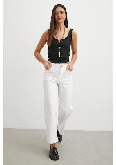 Never More Yüksek Bel Culotte Jean Beyaz