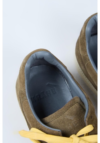Krahe Zeus Erkek Hakiki Deri El Boyamalı Bağcık Ve İki Yedek Bağcıklı Haki Sneakers