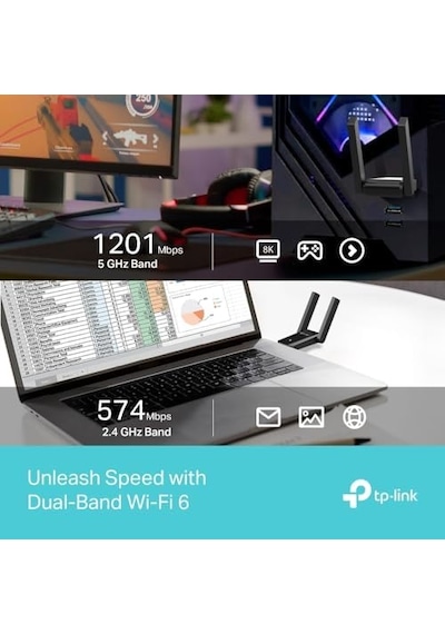 Tx30u Plus Wifi 6 Usb Adaptör Ax1800 1800 Mbps , Dual Band 5ghz/2.4ghz, Usb 3.0, Çift Yüksek Kazançlı Anten, Wpa3 Güvenlik, Windows 11/10 Uyumlu Kablosuz Adaptör