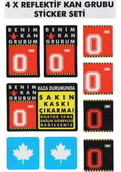 Çınar Extreme 0 Rh- Negatif Kaskımı Çıkartma Yazılı 7 Parçalı Reflektif Kan Grubu Sticker Seti