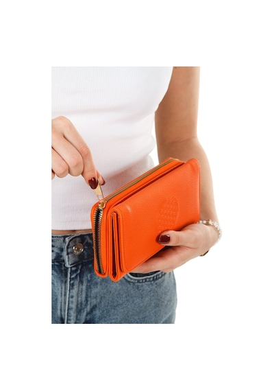Adelina Bags Yaşam Çiçeği Baskılı Şans Cüzdanı Kağıt Bozuk Para Ve Kartlık Bölmeli Turuncu Kadın Cüzdan Turuncu