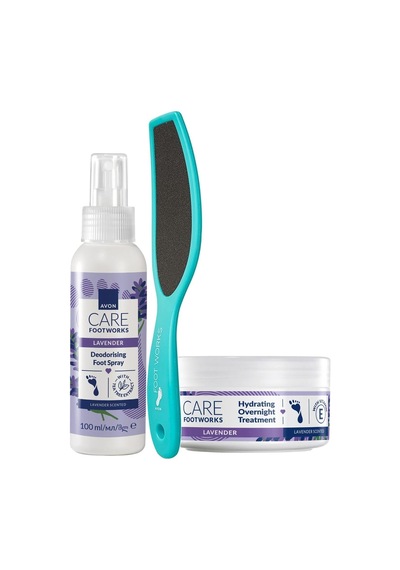 Avon Foot Works Lavanta Özlü Gece Ayak Kremi Ayak Spreyi Ve Ayak Törpüsü Paketi