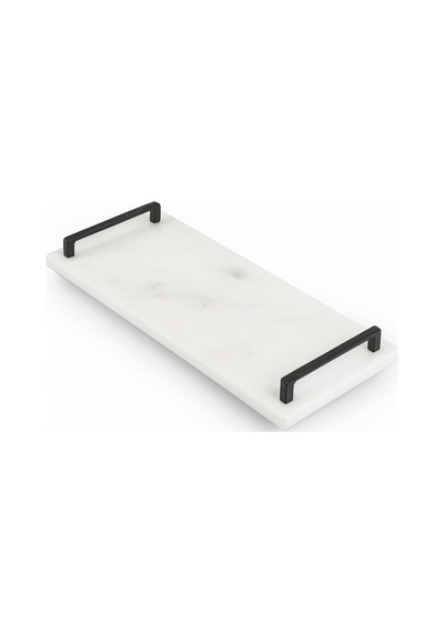 Gold Veya Siyah Metal Saplı Mermer Sunum Tepsisi 40x15 Cm Dikdörtgen Servis Tepsisi, Şık Sofra, Kahve, Peynir Ve Tatlı Sunumları İçin Siyah