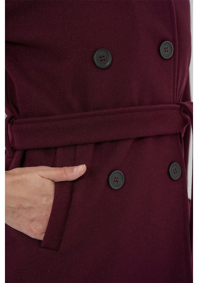 Bigdart Kadın Kuşaklı Kaşe Kaban 9162 - Bordo