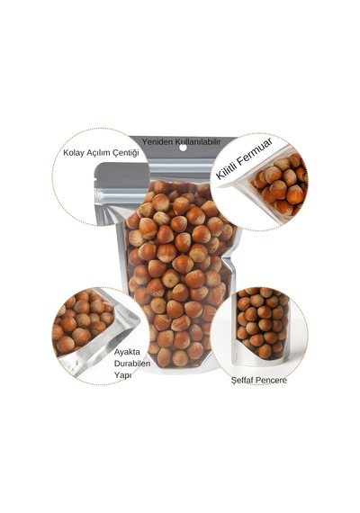 Şeffaf Metalize Doypack Gıda Saklama Torbası, Zip Kilitli, 100, 13x22,5 Çok Renkli