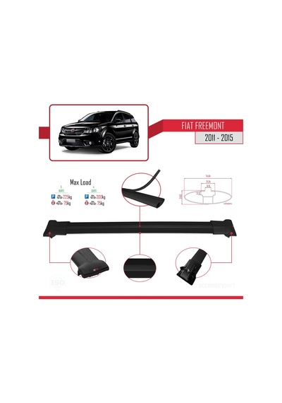 Fiat Freemont 2011-2015 Arası İle Uyumlu Fly Model Ara Atkı Tavan Barı Siyah 3 Adet Bar