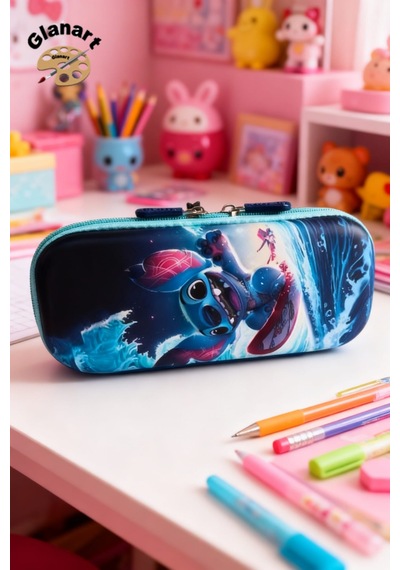 Stitch Kabartmalı İçi Fileli Kalem Kutusu Kalemlik 1 Adet Mavi